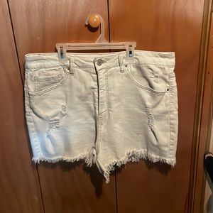 Light blue distressed denim shorts